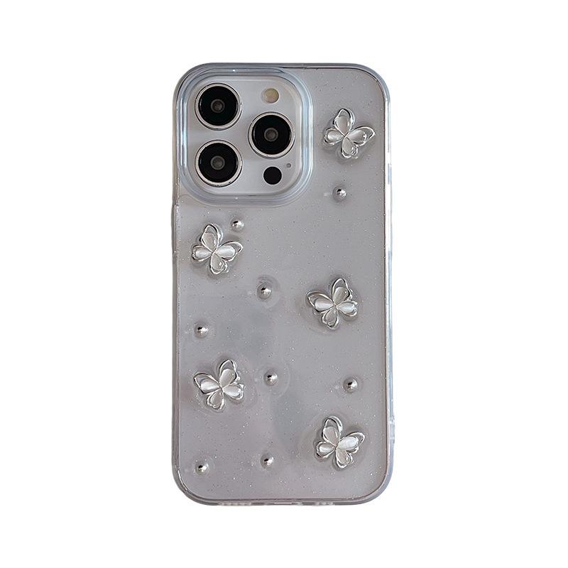 Epoxy three-dimensional pearl butterfly is suitable for Apple 15 mobile phone case 14ProMax new iPhone13 creative 12 women