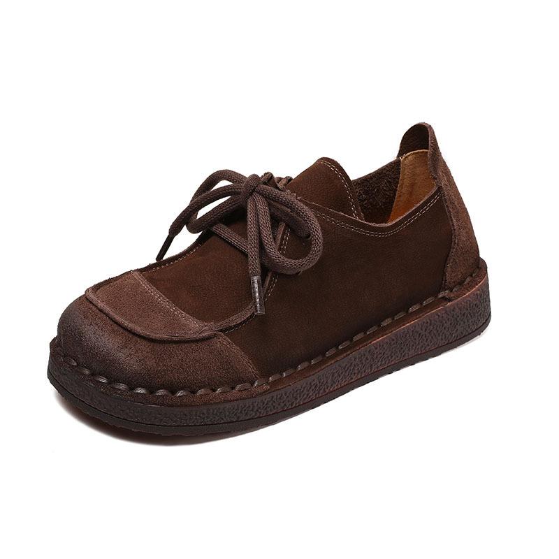 

Take a spring and autumn new fashion color matching retro soft-soled women s single shoes flat-soled Doudou shoes first-layer cowhide lace-up 35