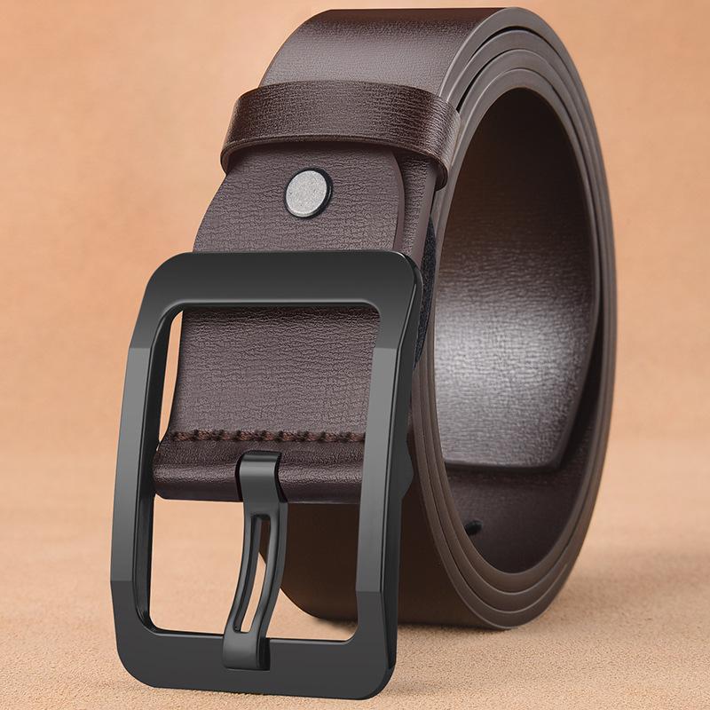 Men's Soft Leather Belt with Alloy Japanese Antique Buckle, Copper Pin