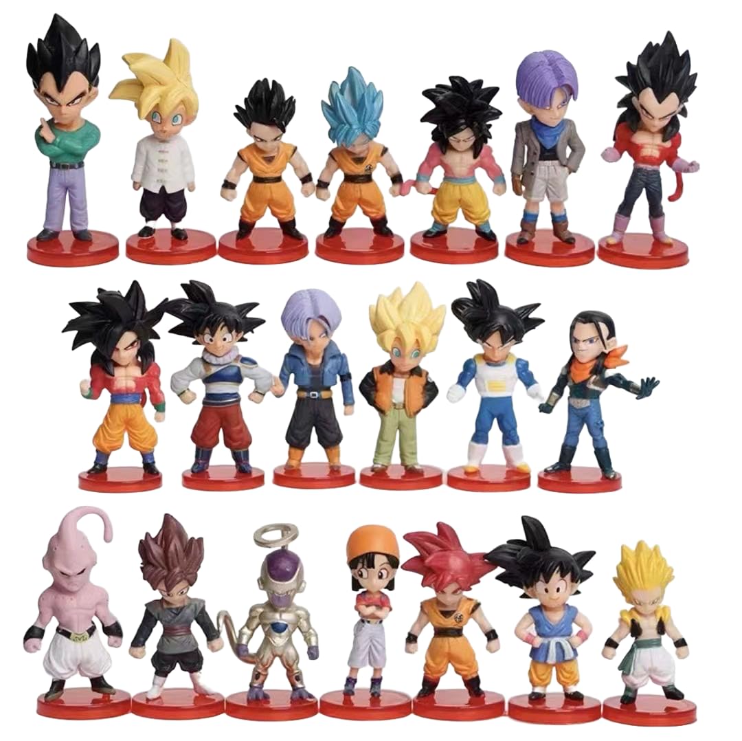 Коллекция Аниме Фигурок Dragon Ball 20 Фигурок Включая Сон Гоку и Настольный или Автомобильный Подарок для Изготовлено из Безопасных Материалов Набор, Вегета, ПВХ, Высота 7-9 см,