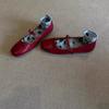 Blue Cabinet~ Korean-style Daughter Gold Retro Style Round Head One-word Buckle Red Ballet Mary Jane Shoes Commuter Flat Shoes