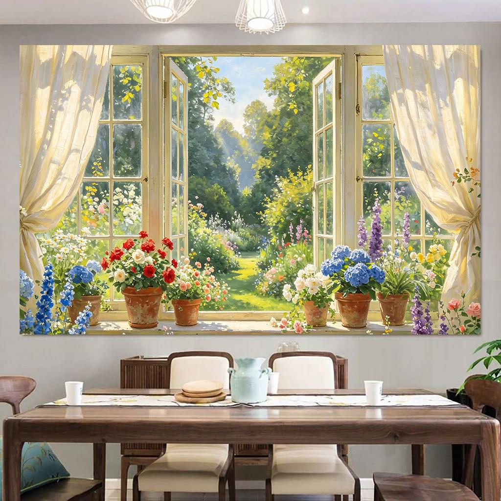 1Pcs Window Side Floral Landscape Decoration Background Backdrop For Photo Studio Photo Booth Party
