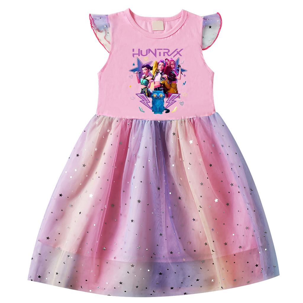 A4066 Kids Girls Rumi Zoey Mira Cartoon Print Sequin Dress 100cm