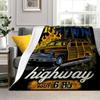 Retro Route 66 Design Flannel printed blanket suitable for all seasons suitable for living room office sofa and travel 180x250CM