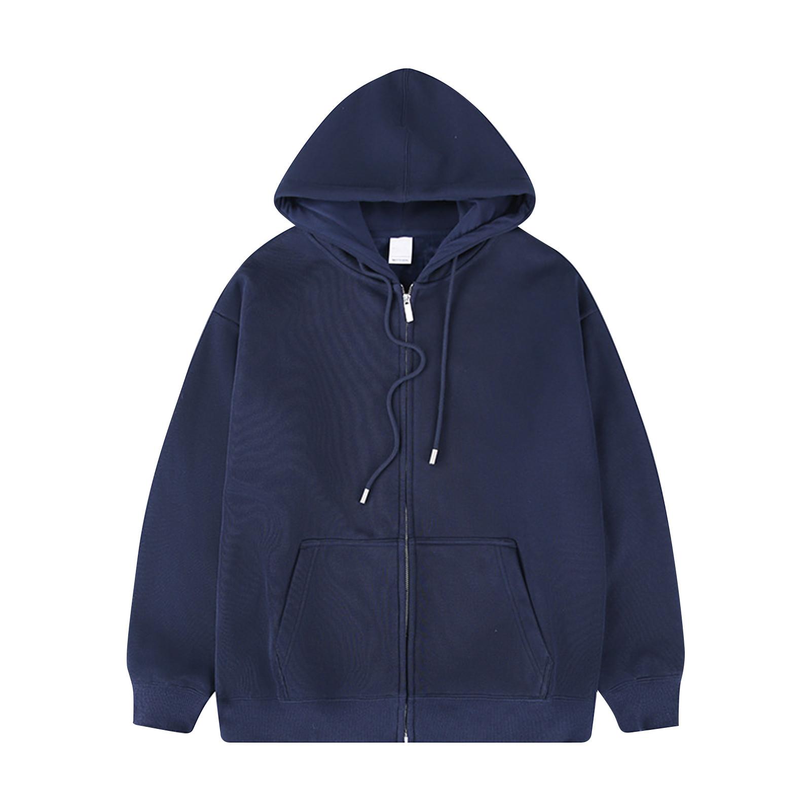 

Мужская однотонная куртка с карманом на молнии с длинными рукавами, куртка с капюшоном, толстовка XXXL тёмно-синий