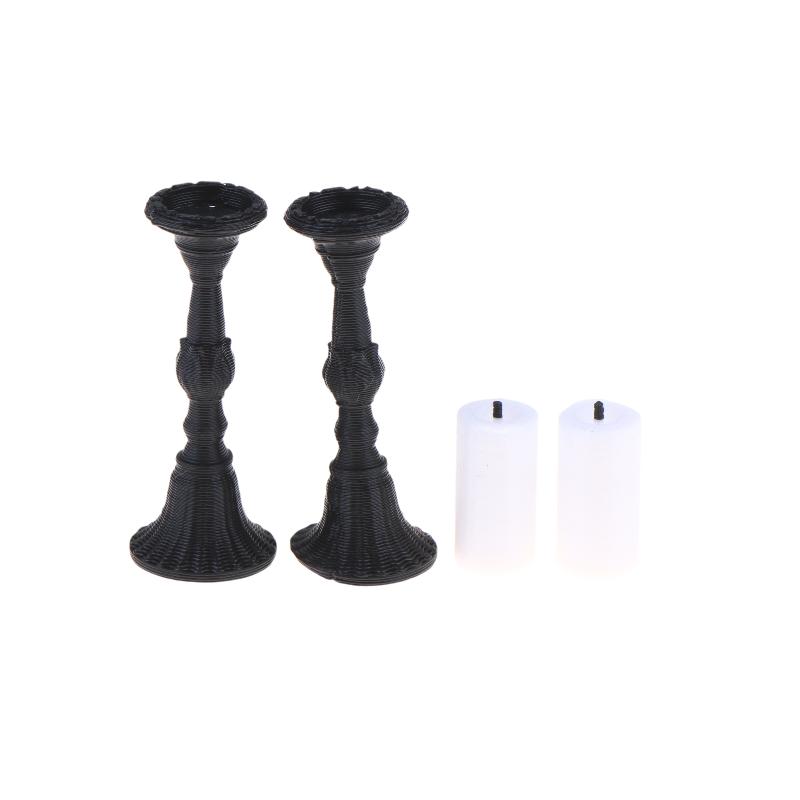 1:12 Scale Miniature Candlestick Set,Black Resin Candle Holder with White Candles for Dollhouse Decor