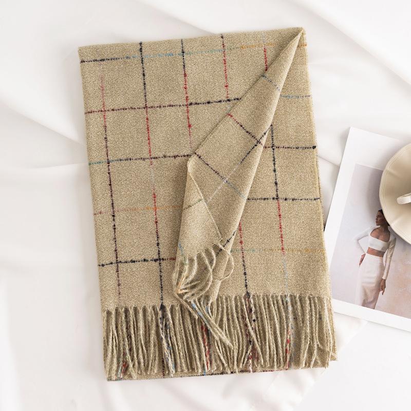 Winter Plaid Scarf Women'S Korean Version Commuting Cold Resistant Scarf Elongated Elegant Warm Shawl Plaid Scarf