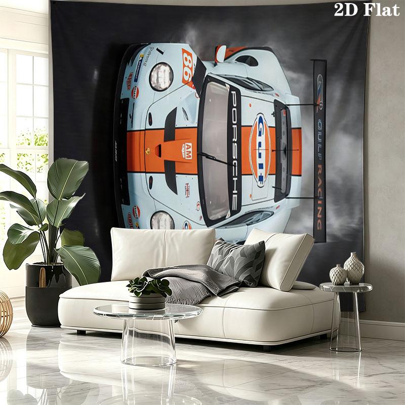 Gulf Racing Art Wall tapestry, aesthetic printed fabric blanket, suitable for bedroom, living room, and home decor.