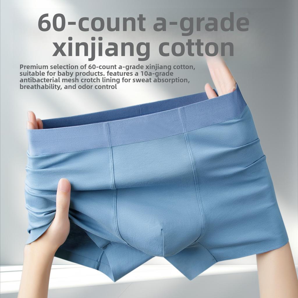 Men's Summer Thin Pure Cotton Antibacterial Traceless Mid-waist Briefs