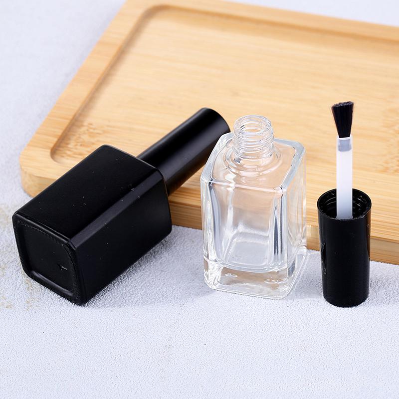 1Pcs 15Ml Black Lid Square Small Shaped Empty Glass Nail Polish Clear Bottles With Balck Cap And Soft Brush For Travel And Home