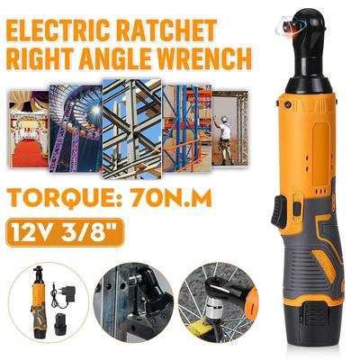 90° Electric Wrench Angle Drill Screwdriver 3/8'' 45NM Cordless Ratchet Wrench Scaffolding With 2 Lithium-Ion Battery 12V