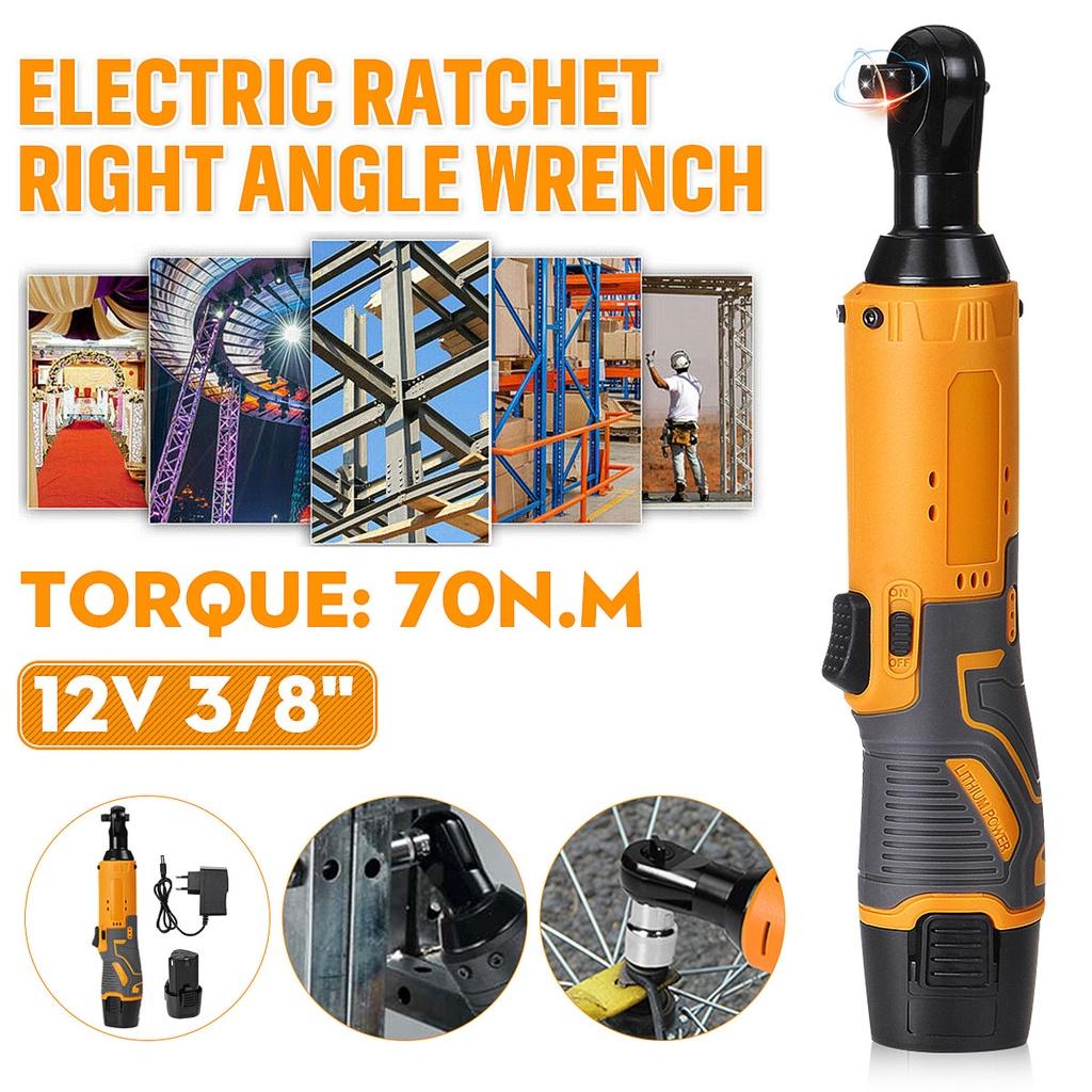 90° Electric Wrench Angle Drill Screwdriver 3/8'' 45NM Cordless Ratchet Wrench Scaffolding  With 2 Lithium-Ion Battery 12V