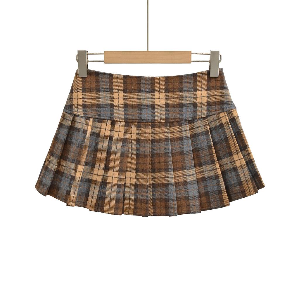 Women's Two-Color Plaid Pleated Skirt, College Style, Non-Revealing, High-Waisted, 2025 Autumn/Winter Collection