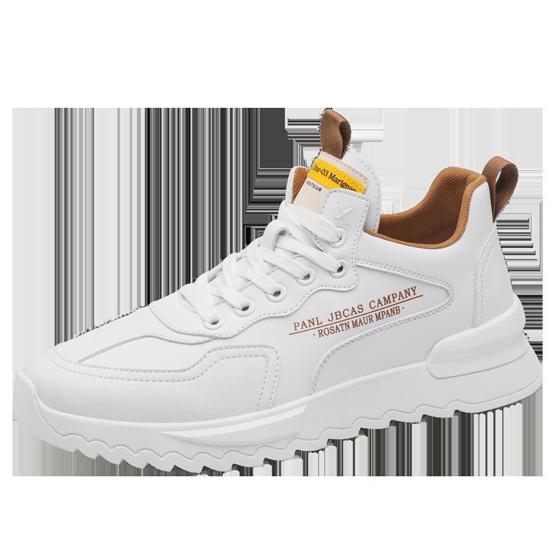 Men's shoes spring 2024 new versatile work leather surface non-slip waterproof board shoes sports leisure running white tide shoes