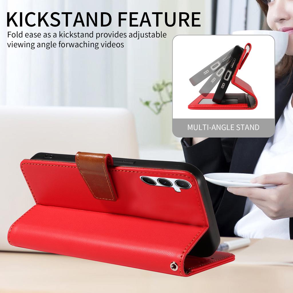 For Samsung Galaxy A25 5G (Global) (161.0 X 76.5 X 8.3mm) Case RFID Blocking PU Leather Wallet Flip Phone Cover with Wrist Strap