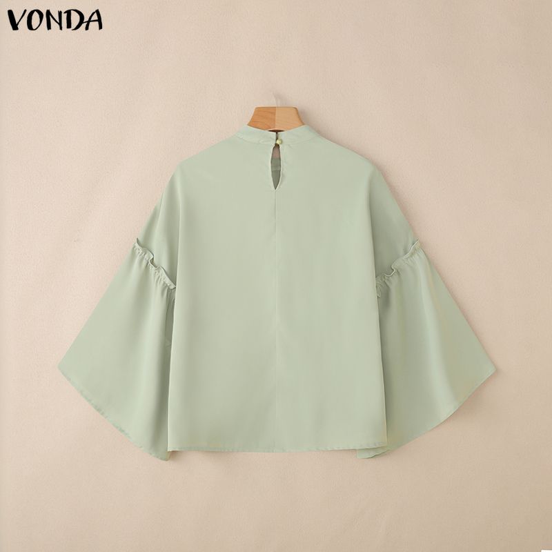 VONDA Damen Stehkragen Langarm Schlagarm Stickerei Elegant Lässig Bluse