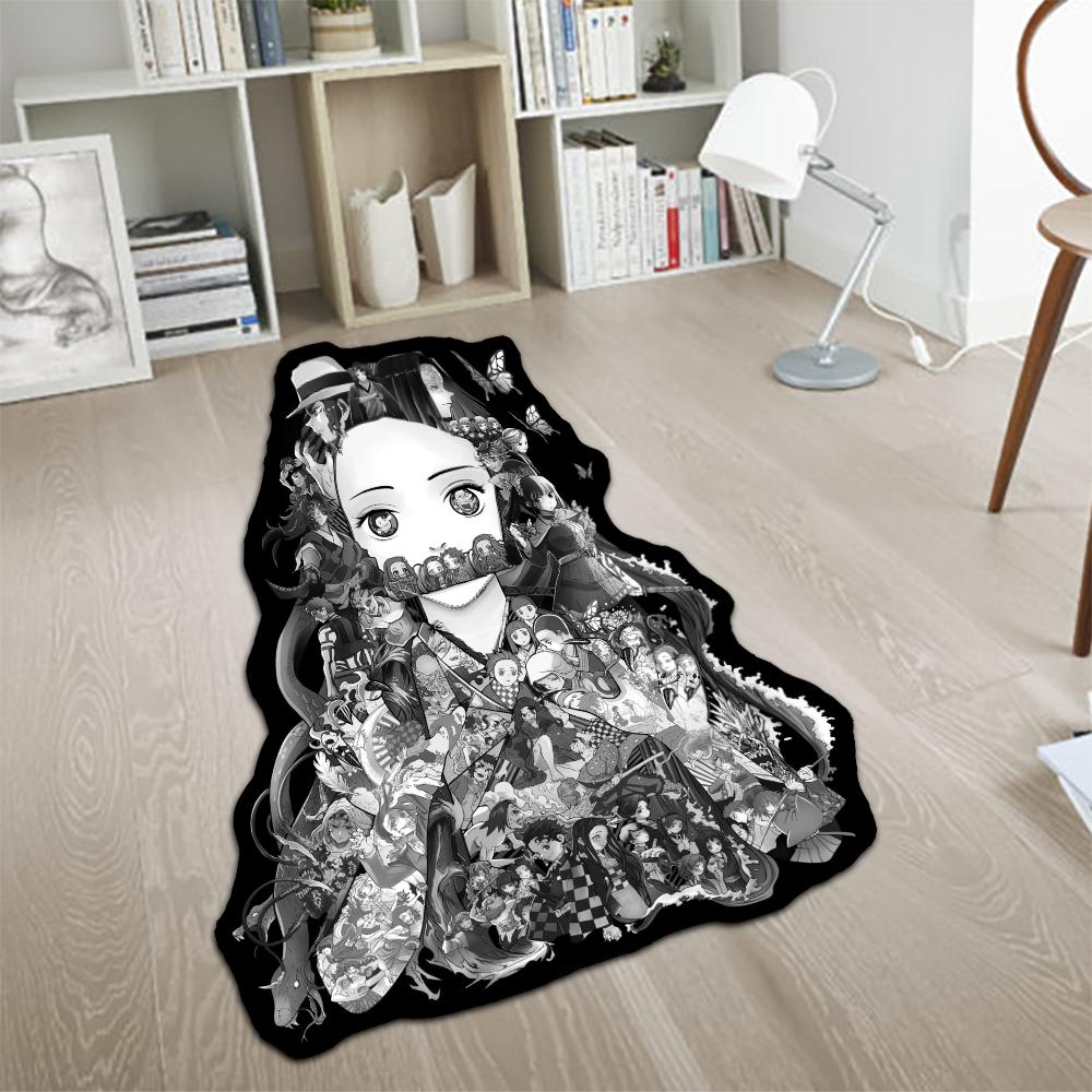 

Custom Irregular Anime Area Rug Demon Slayer Nezuko Rengoku Zenitsu Creative Wall Art Handmade Carpet for Home Decor longest side 60cm