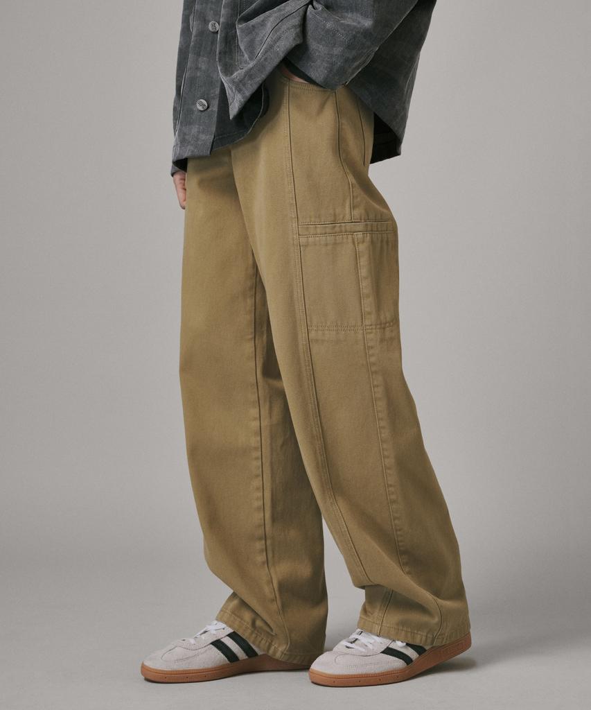 Beodeonteu Garment-Dyed Cut-Pocket Wide Twill Pants [Timber]