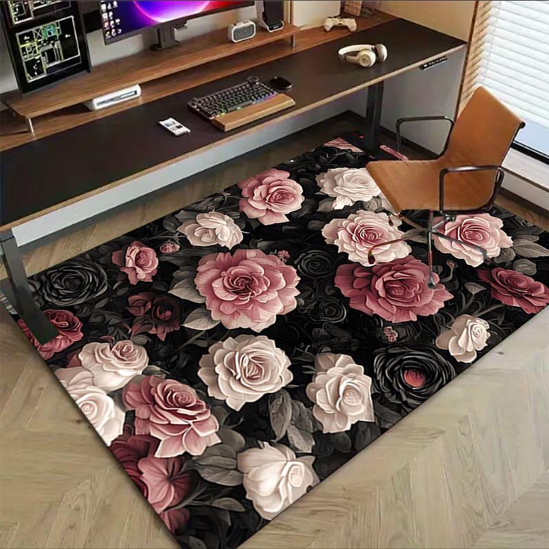 1PC Rose Floral Extra Large Non Slip Floor carpet, Office, family, Studio   Large Area Rug Indoor Rugs, Bold Statement Piece