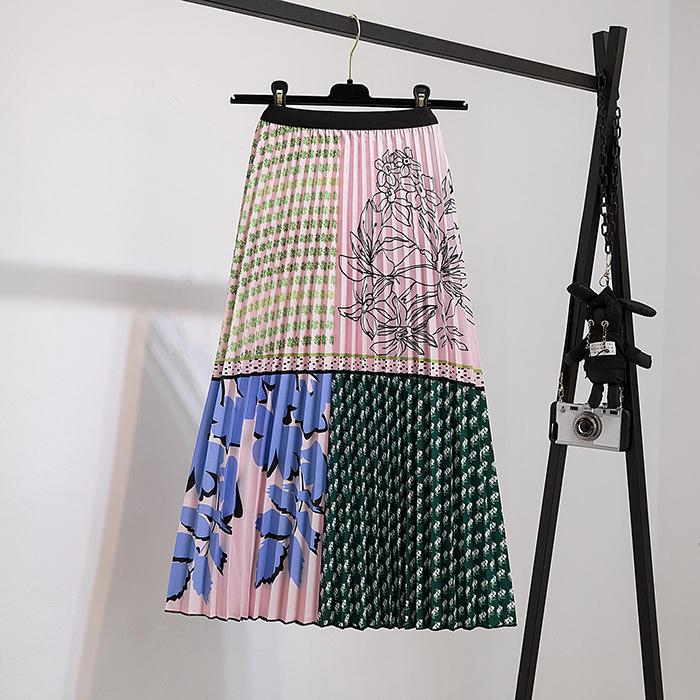 

Женская весенне-осенняя юбка плиссе с завышенной талией, сочетающаяся со всем, с цветными блоками one size