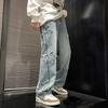 Spring and Autumn Men's Stars Towel Embroidery Brown Men Jeans Pants Clothes Straight Hip Hop Trousers