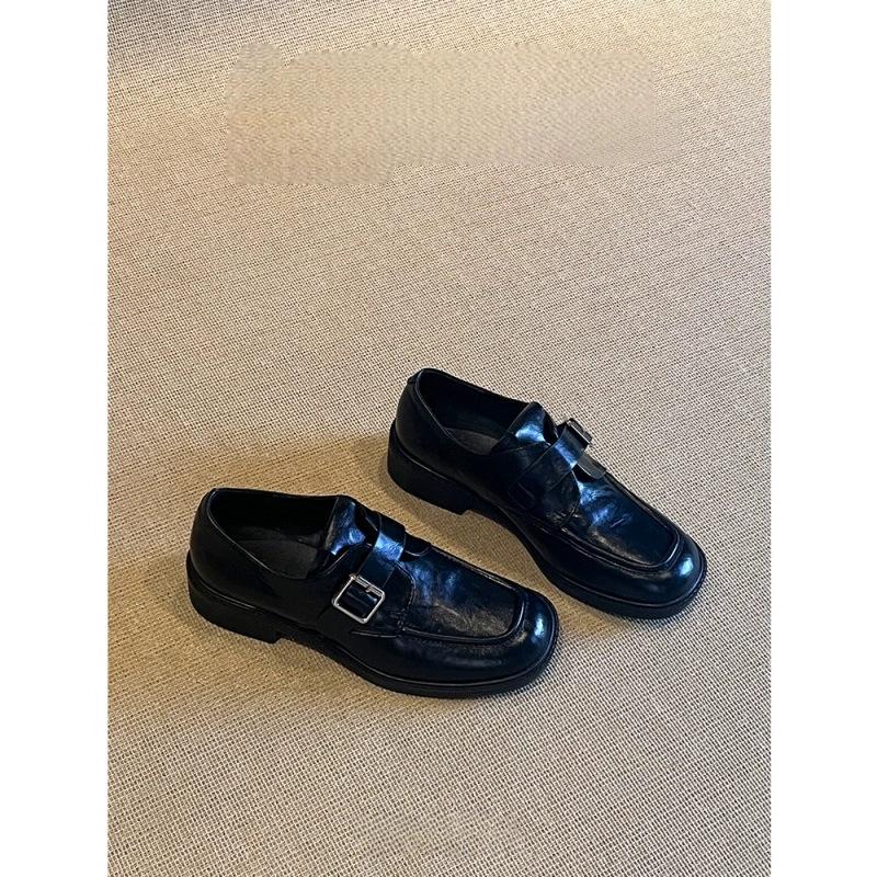 Schafsleder-Version~ Quadratische Gürtelschnalle kleine Lederschuhe Damen 2025 dicker Absatz Mode-Loafer faul vielseitig einzelne Schuhe
