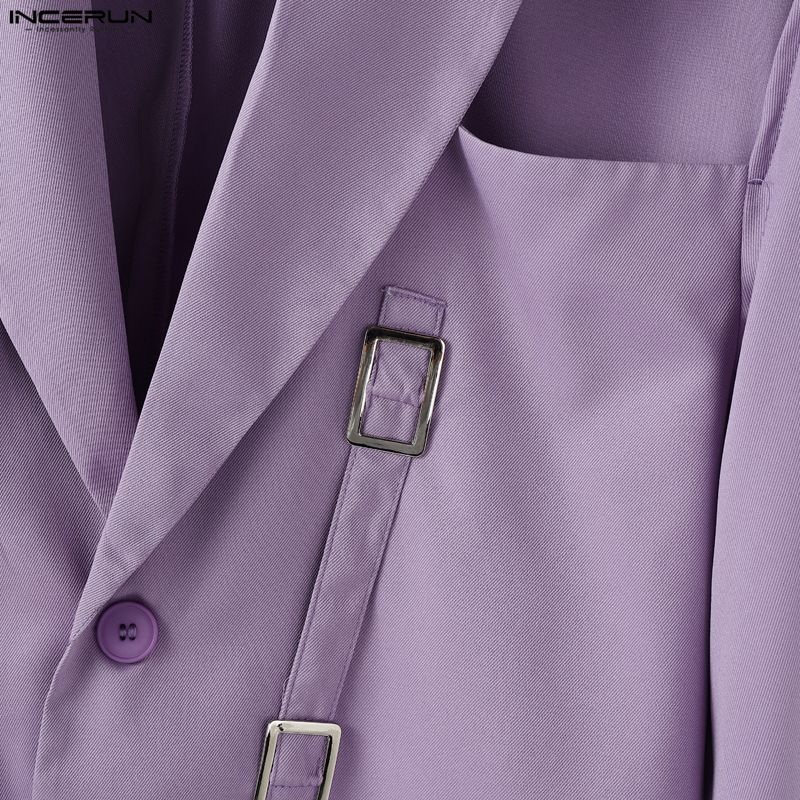 INCERUN Paltoane Blazer Subțiri cu Rever pentru Bărbați, Mânecă Lungă, Decupaje cu Nasturi