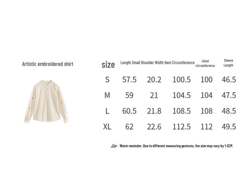 Bluză din Bumbac Brodată cu Guler Înalt Inman