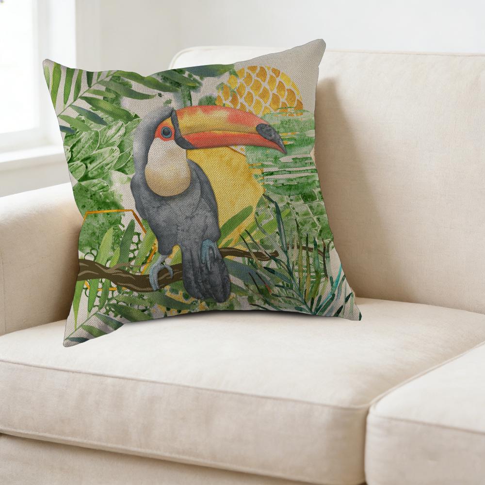 1Pc Tropical Style Cushion Cover Green Toucan Print Pillowcase For Sofa Bed Decorative Home Living Room 45X45Cm