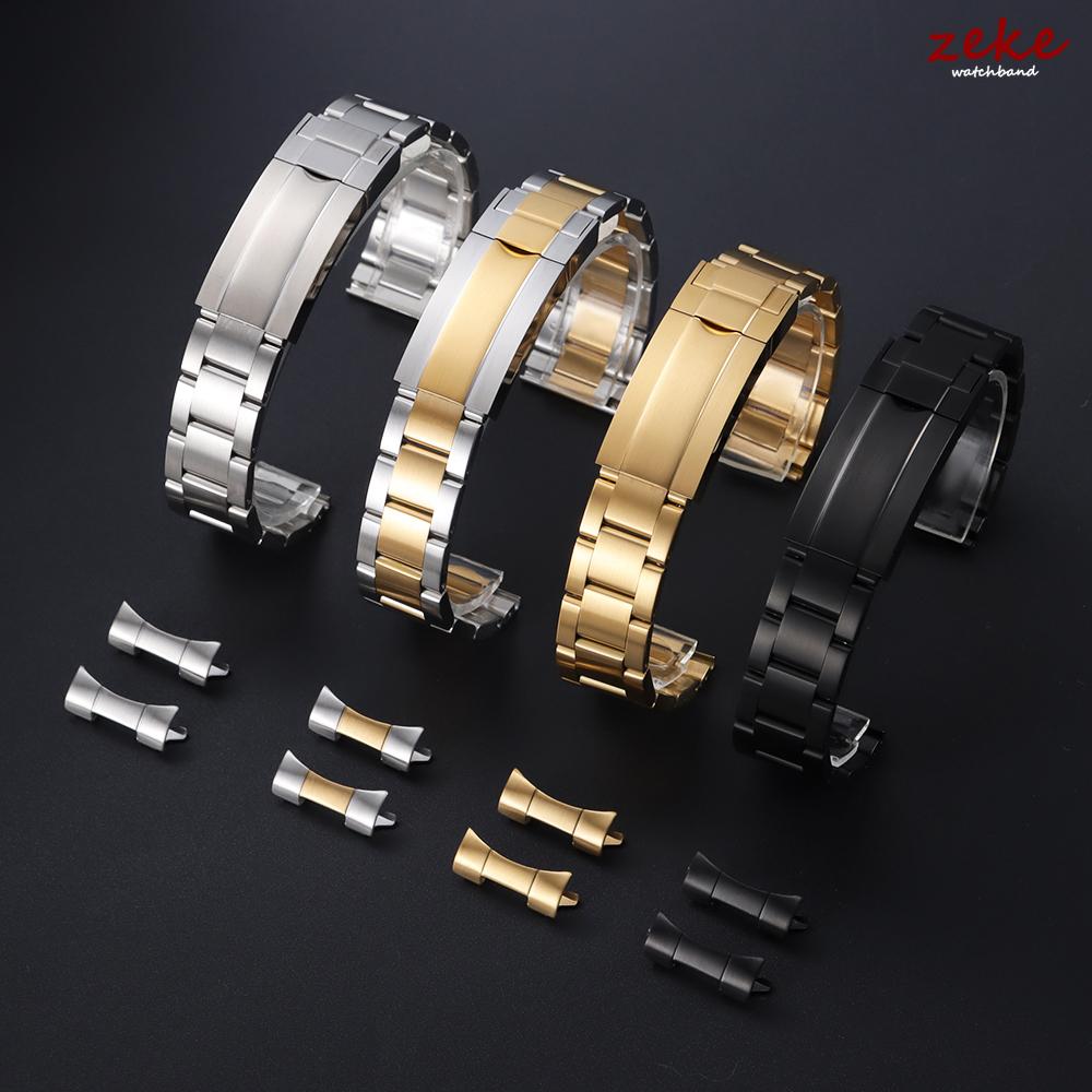 Luxury Curved Flat End Watch Strap 20mm 21mm 22mm Solid Stainless Steel Bracelet for Rolex for Oyster Metal Folidng Buckle Band
