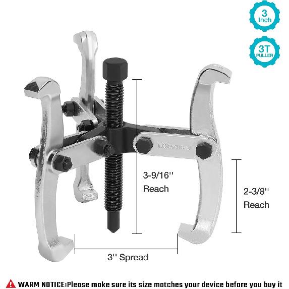 DURATECH 3-Inch 3-Jaw Gear Puller, Removal Tool For Gears, Pulleys, Bearings And Flywheels, Fully Assembled, CR-V Steel