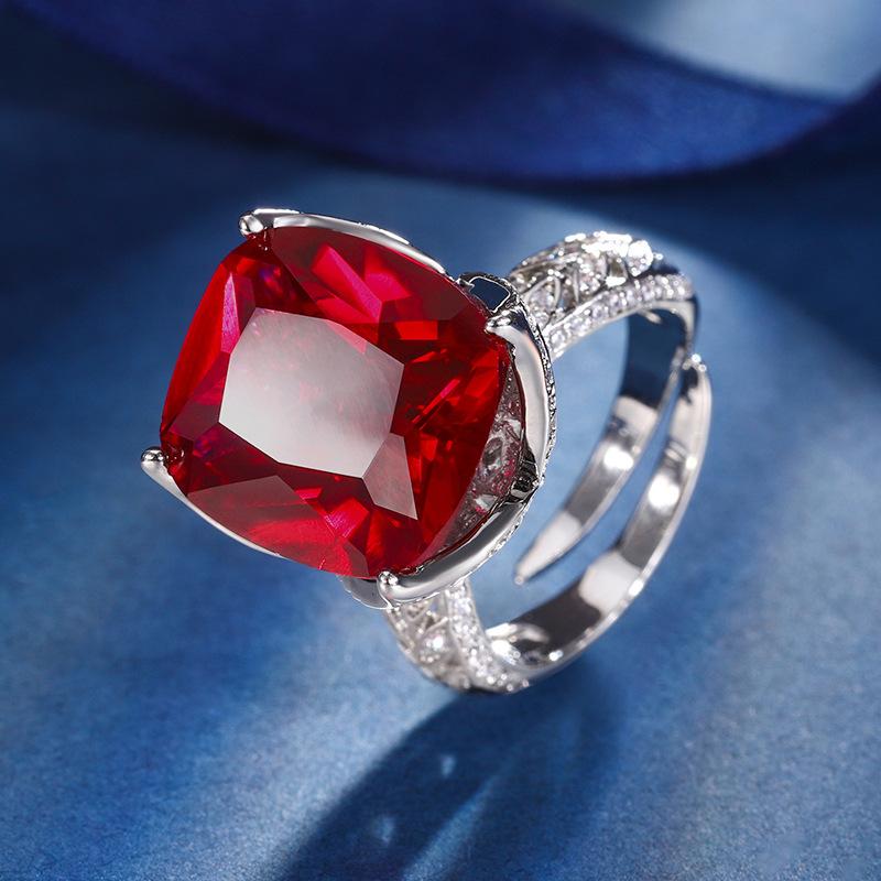 Jewelry Copper Bottom Gold-Plated Retro Simulation Color Treasure Red Corundum Fat Square 14 * 16 Retro Ring Women