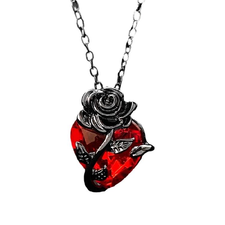 

Elegant Gothic Rose Heart Pendant Necklace Adjustable Length Neckchain Tarnish Resistant Alloy Jewelry Gift For Adults чорний