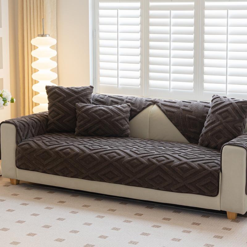 Winter Sofa Cushion Plush Simple Modern Seat Cushion Thickened Non-Slip Leather Sofa Cover Cover Cloth Backrest Towel