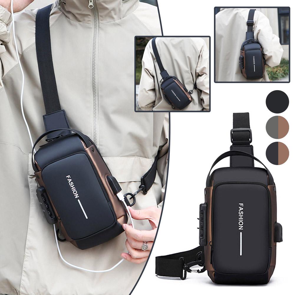 Men's Anti-theft Password Lock Chest Bag Adjustable Shoulder Strap, Crossbody And Single Shoulder Bag Casual Street Style