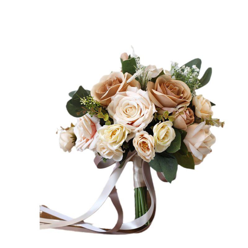 Forest-Style Artificial Rose Bouquet In Champagne Coffee for Bride or Photography