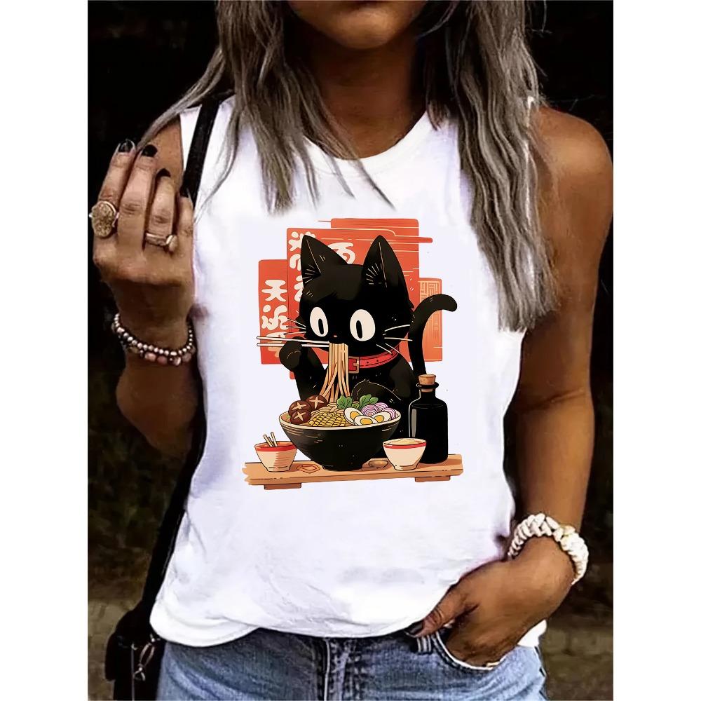 

Funny T-shirt Lamian Noodles Cat Japanese Printed Vest XL