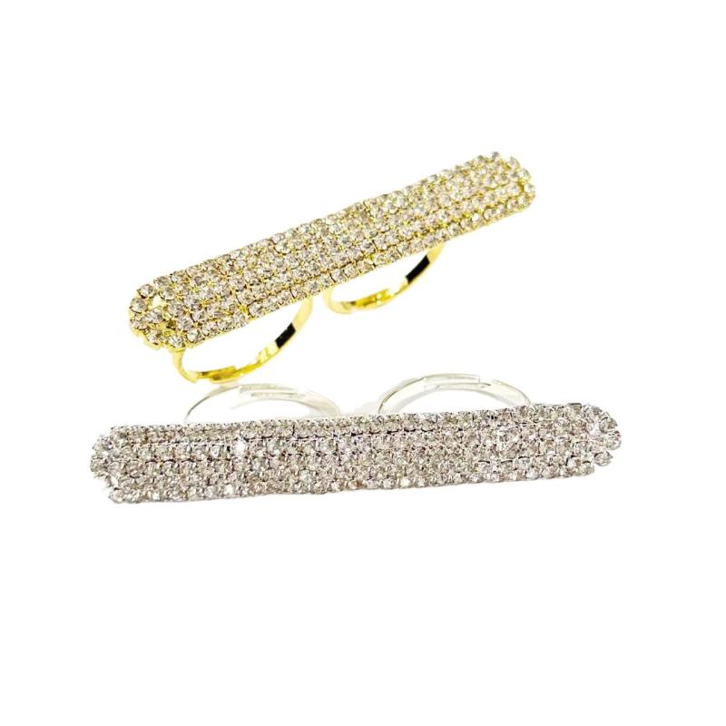 Damen Langer Balkenring Zwei Finger Handgefertigt Handaccessoires Bling Geometrisch Dubai Offene Ringe Für Frauen Party