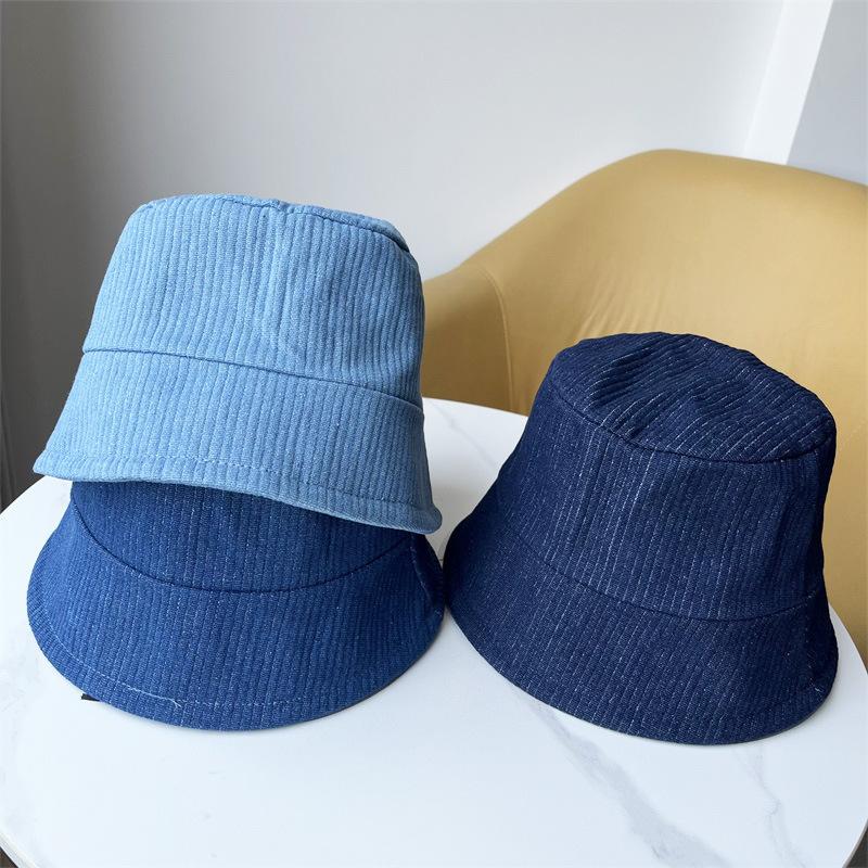 Four seasons denim bucket hat female face small plain face cover basin hat micro horn bucket hat outdoor sun hat