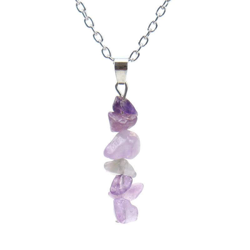

Natural Agate Gravel Collarbone Chain Necklace, Handmade Beaded Gravel Crystal Pendant N553 аметист