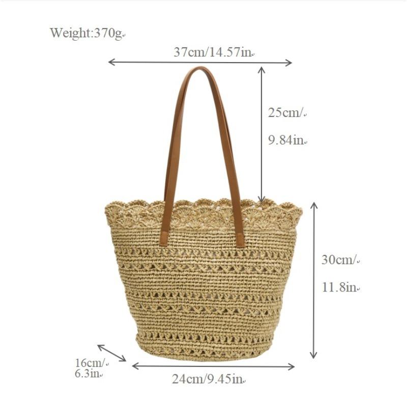 New Shoulder Straw Bag Seaside Vacation Handwoven Bag Large Capacity Tote Beach Bag Vegetable Basket Women's Bag