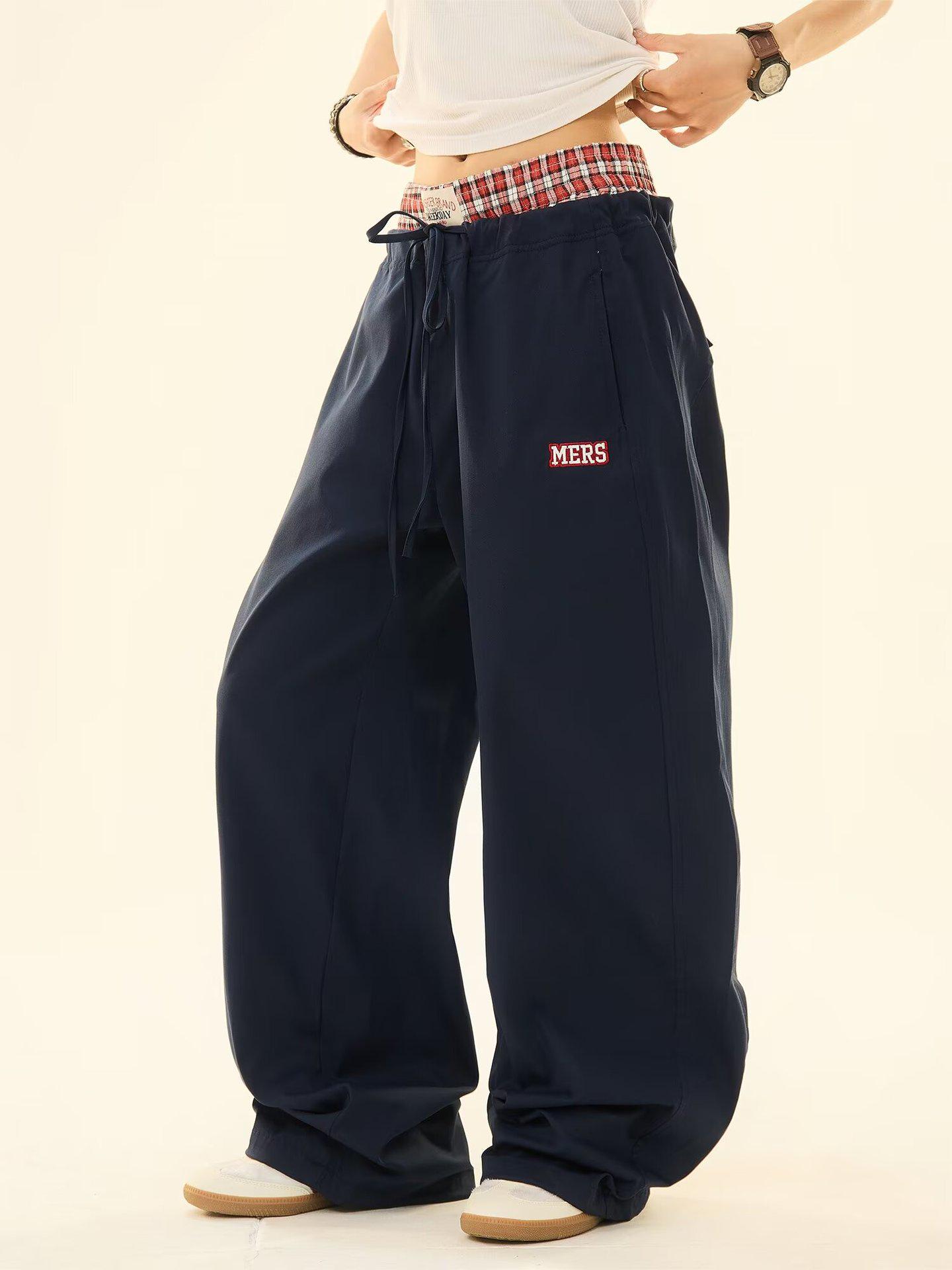 

Осенние унисекс-брюки с двойной талией и быстросохнущие ретро-спортивные рабочие брюки Double Extra Large синий