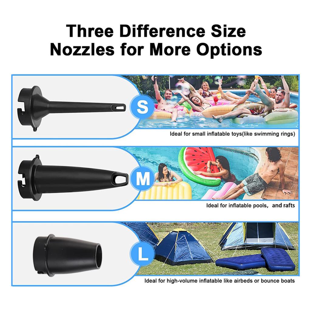 Portable Air Pump Cordless Electric Air Compressor Inflation and Deflation Pump with 3 Nozzles and Battery Indicator