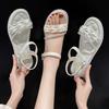 Flat Rubber Sandals for Women White Roman Style Diamond Woman Shoes Cheap Liquidation Original Luxury Summer Wholesale 2025 Shoe