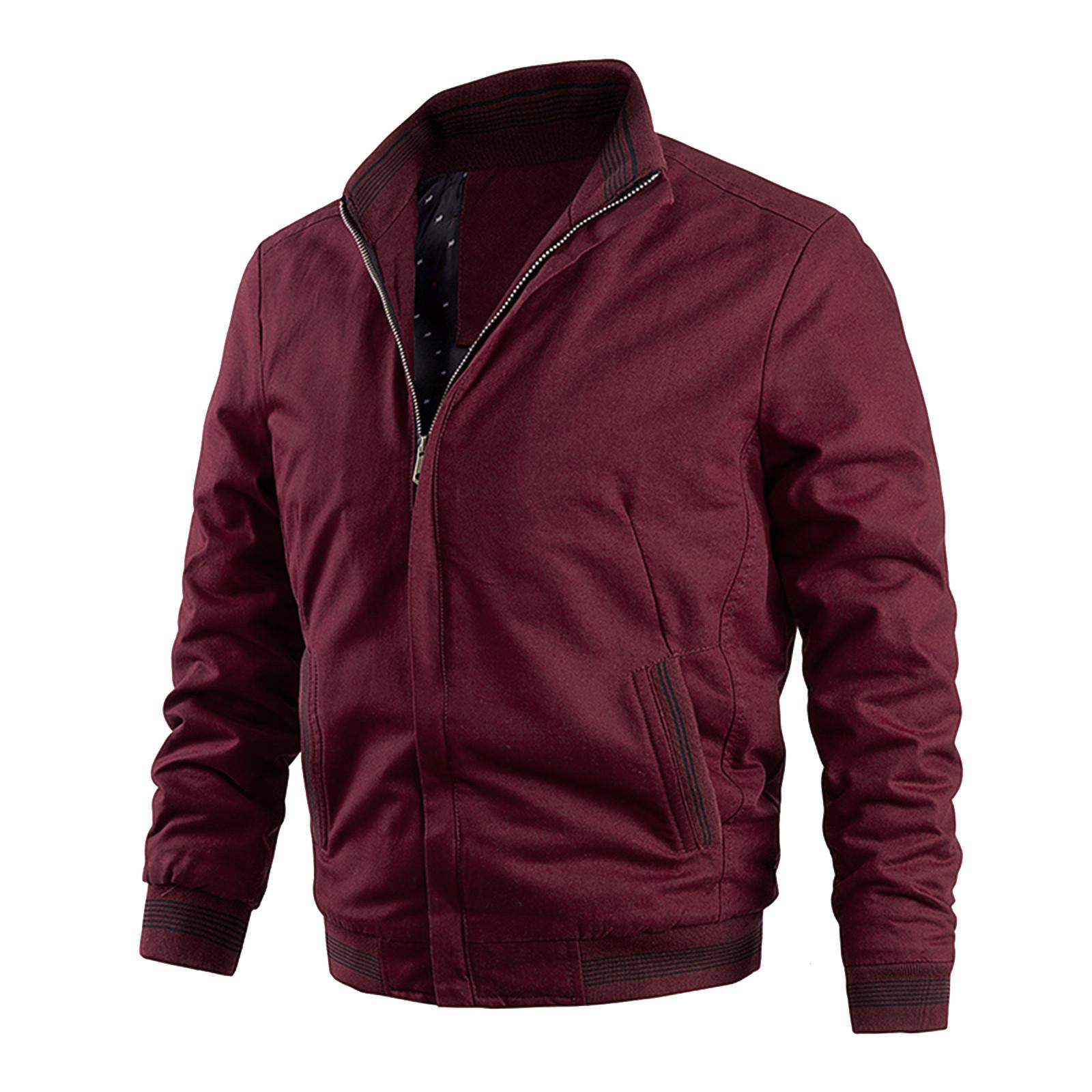 

Men s Jacket-Lightweight Casual Spring Fall Thin Zip Pockets Coat Outwear XXXXXL винный