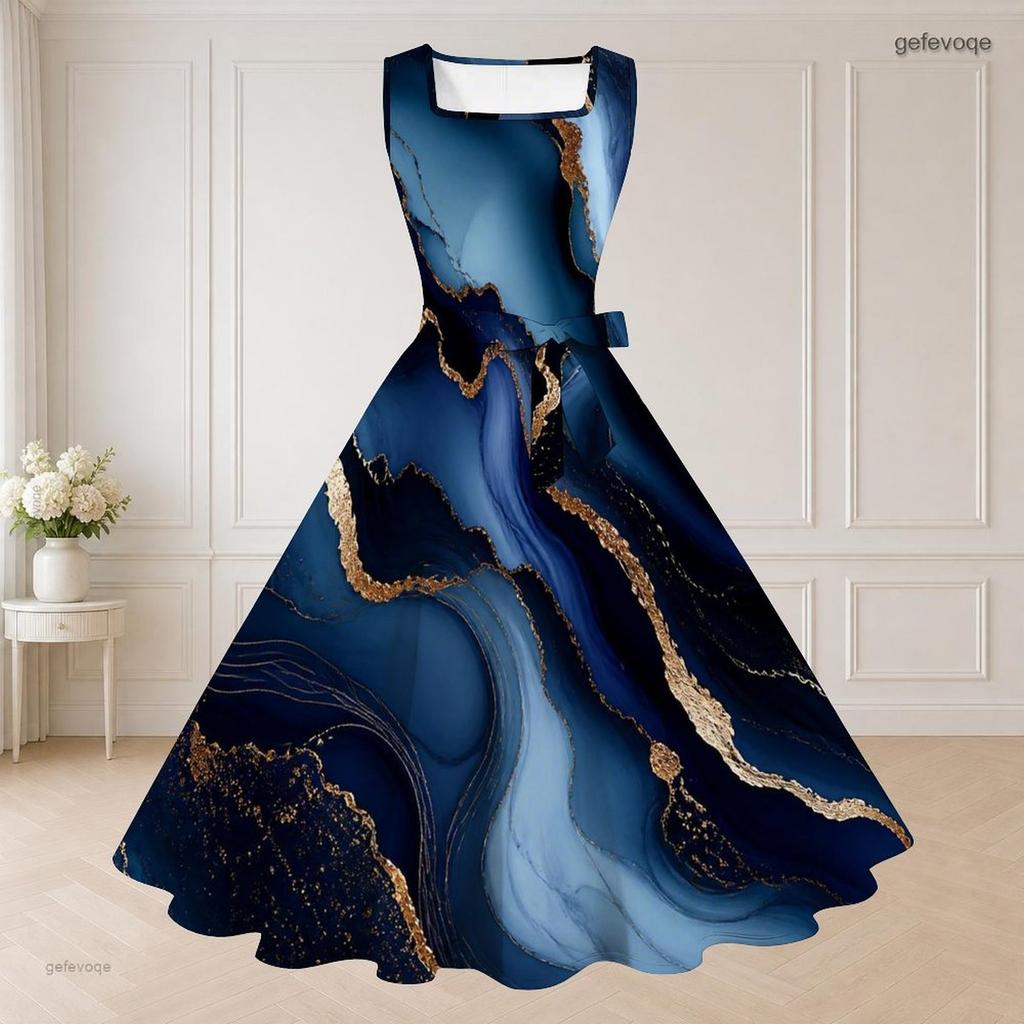 Women Plus Size Printed Two Piece Set Square Neck Sleeveless Tie Waist Flared Dress Short Sleeve Cropped Shrug