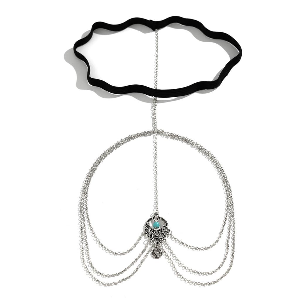 Ethnic Style Totem Turquoise Pendant Fringed Thigh Chain Female, Versatile Beach Metal Heart-Shaped Foot Decoration