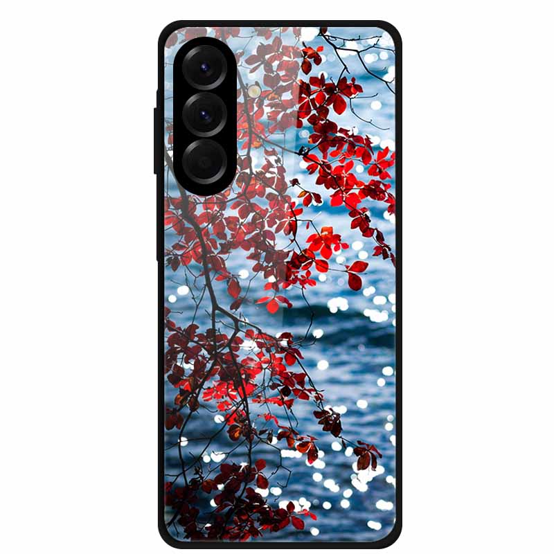 Tempered Glass Phone Case For Samsung Galaxy S24 FE Case Hard PC Back Cover Shell for Galaxy S24FE S 24 FE 5G Hard Covers Flower