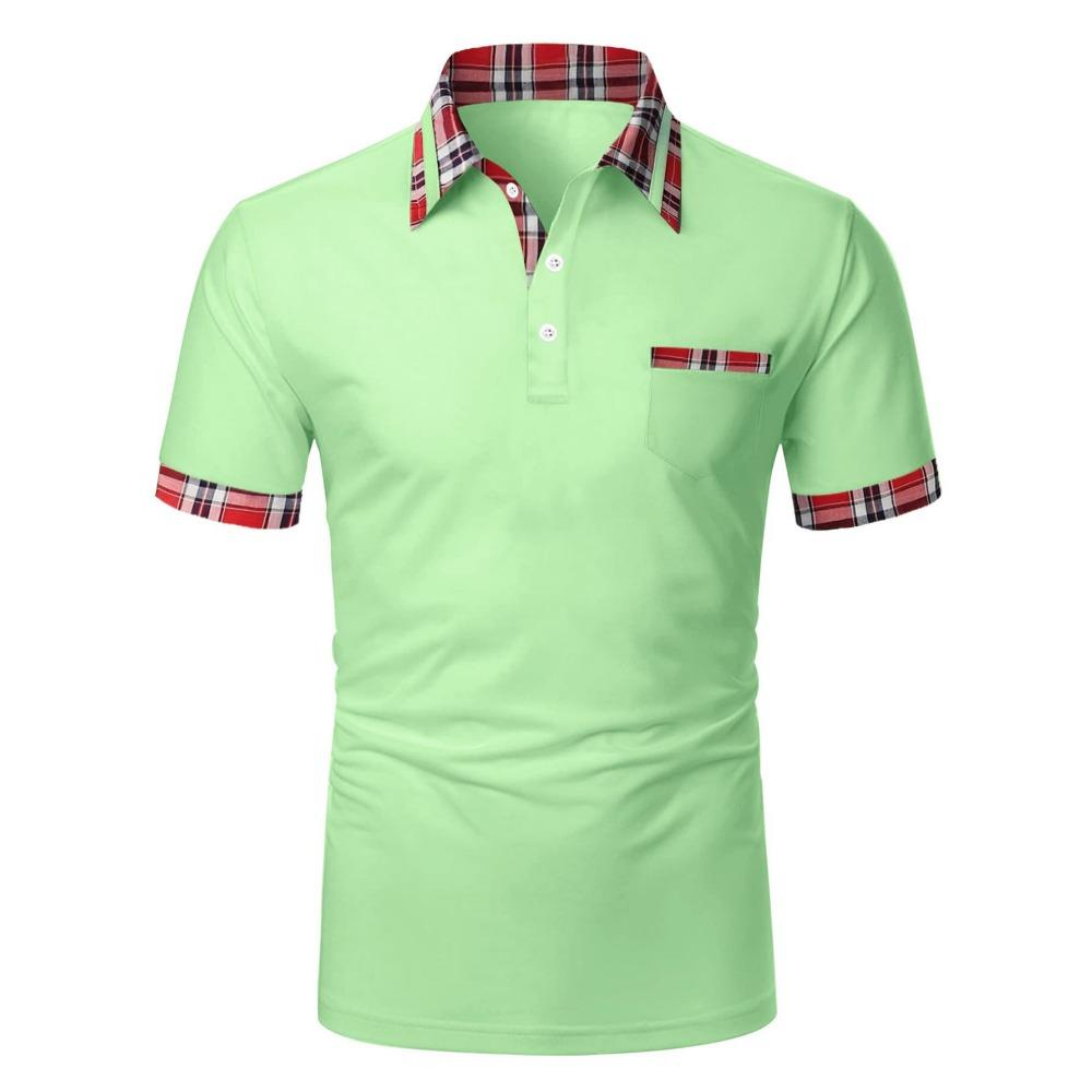 Lattice Stitching Men Summer Short Sleeve Fashion Lapel Polo Shirt Men Business Casual Sport Tops Polo Shirt
