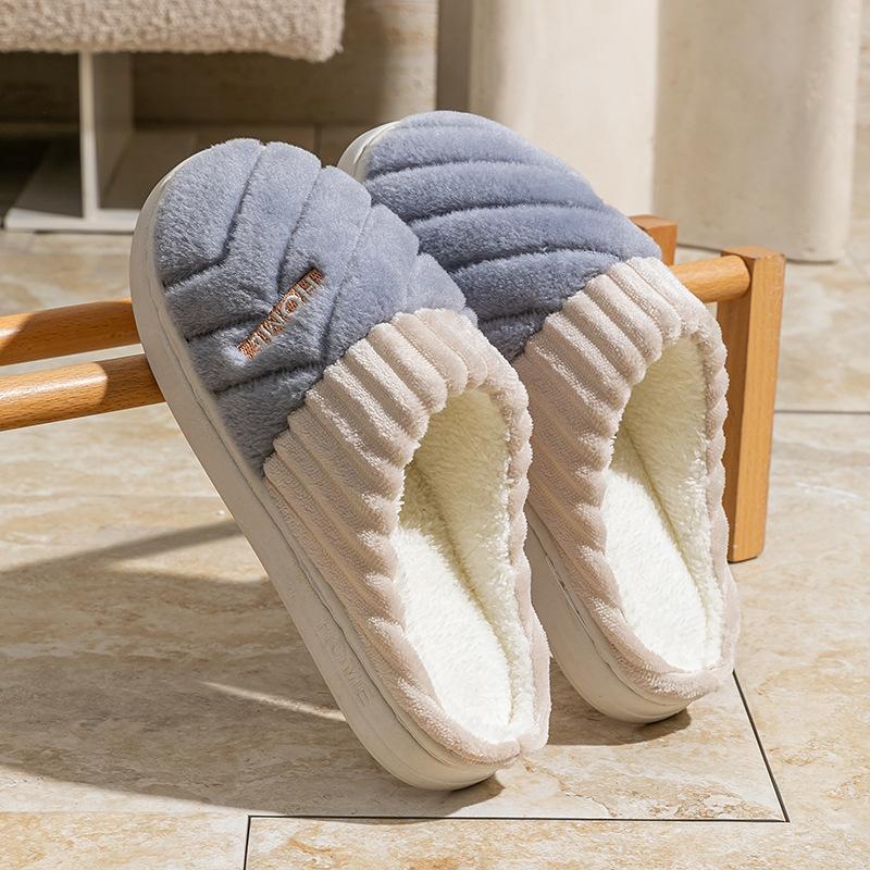 Warm cotton slippers autumn and winter casual velvet couple indoor home hair slippers cotton mop